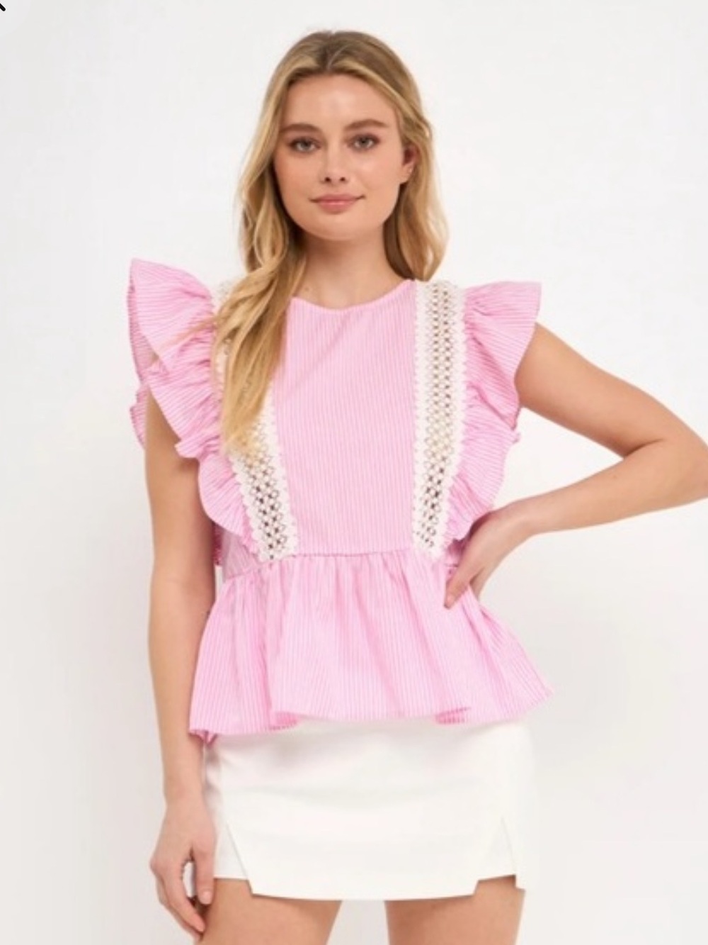 English Factory Poplin Ruffle with Lace Trim Top